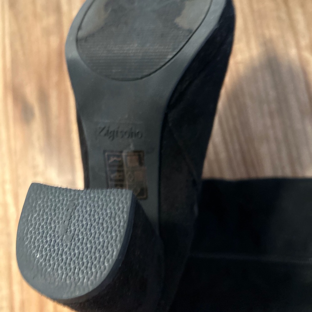 Black suede high boots, size 8.